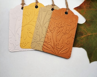 Embossed Fall Gift Tags: Pearlized Cardstock, Jute Twine