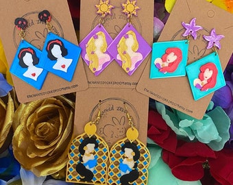 Disney Princess Earrings 3D Printed Princess Jasmine Earrings Princess Earrings Snow White Earrings Rapunzel Earrings Ariel Earrings