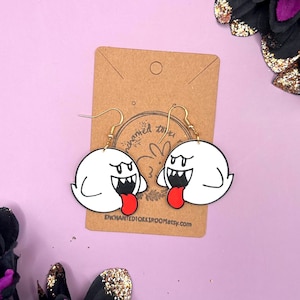 Boo Ghost Earrings 3D Printed Nintendo Mario Boo Ghost Earrings Super Mario Bros Earrings Universal Studios Mario Boo Ghost Earrings
