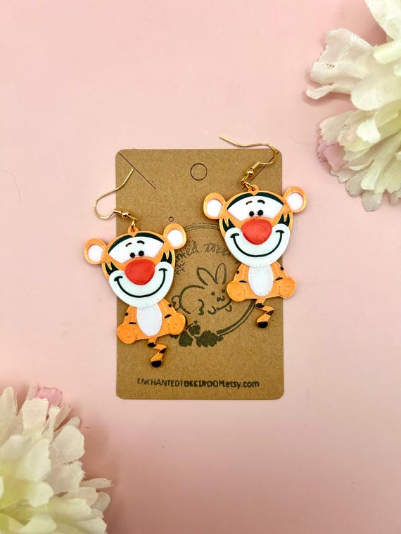 Tigger Earrings 3D Printed Winnie the Pooh Tigger Earrings Tiger Earrings  Winnie the Pooh Earrings Handmade Disney Earrings Cute A4