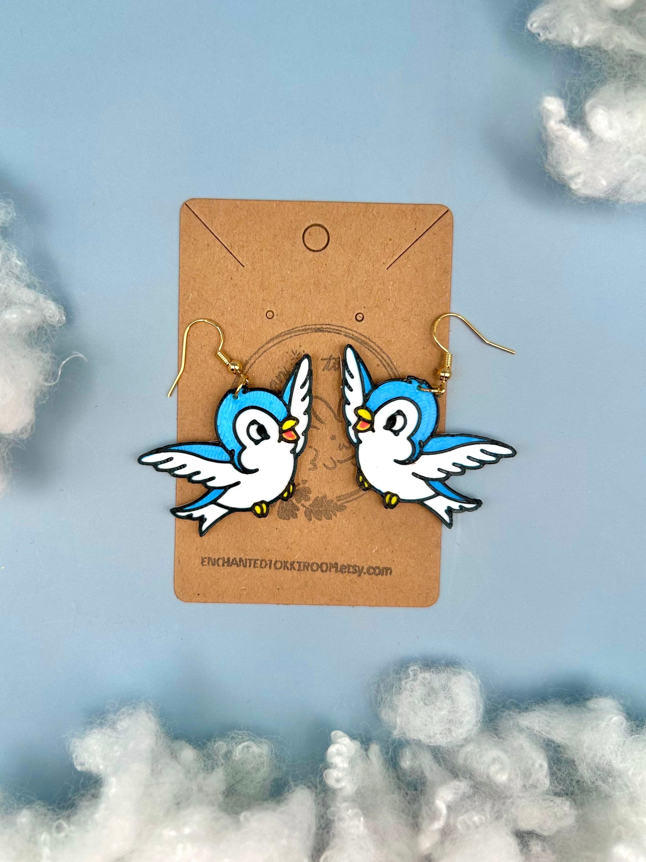 青い鳥のイヤリング 3Dプリント 白雪姫 青い鳥のイヤリング 白雪姫の