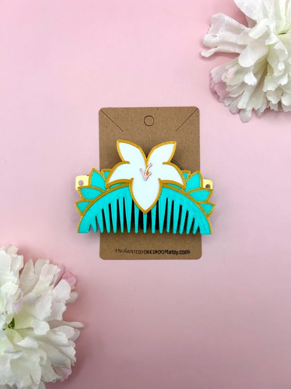 Mulan Lotus Hair Clip Barrette Blue/Green Enamel Gold Tone Euro Disney Licensed Mulan Lotus Hair Clip Barrette Blue/Green Enamel Gold Tone  main image 4