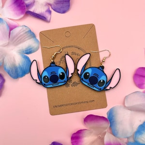 Boucles d&#39;oreilles imprimées en 3D Lilo & Stitch Disney Boucles d&#39;oreilles Disney Stitch Boucles d&#39;oreilles Disney Boucles d&#39;oreilles Disney faites main Boucles d&#39;oreilles hawaïennes Boucle d&#39;oreille extraterrestre A5
