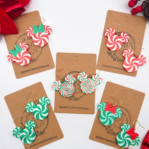 Mickey and Minnie Peppermint Earrings 3D Printed Peppermint Mickey Mouse Minnie Mouse Christmas Earrings Handmade Xmas Holiday Earrings