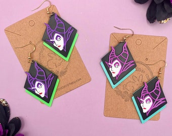 Pendientes de Maléfica impresos en 3D. Pendientes de Maléfica. Pendientes de la Señora del Mal. Pendientes de los Villanos de Disney. Pendientes de Disney. La Bella Durmiente C5.