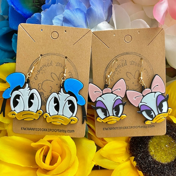 Donald Duck Earrings 3D Printed Daisy Duck Earrings Disney Earrings Donald And Daisy Duck Earrings Handmade Disney Earrings Disneyland Gift