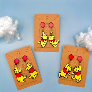Winnie the Pooh Balloon Earrings 3D Printed Pooh Bear Earrings Pooh Earrings Teddy Bear Earrings Handmade Disney Stud Earrings Cute