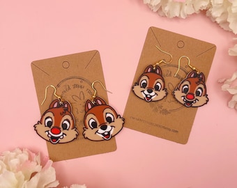Chip and Dale Earrings Disney&#39;s Chip and Dale Earrings Disney Earrings Disney Accessories Mickey and Friends Chipmunk Earring Disney Gift A1