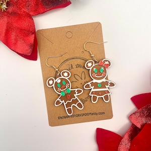 Mickey and Minnie Gingerbread Earrings 3D Printed Gingerbread Mickey Mouse Minnie Mouse Christmas Earrings Handmade Xmas Holiday Earrings