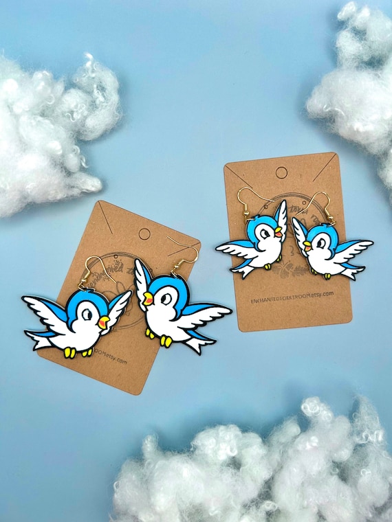 青い鳥のイヤリング 3Dプリント 白雪姫 青い鳥のイヤリング 白雪姫の