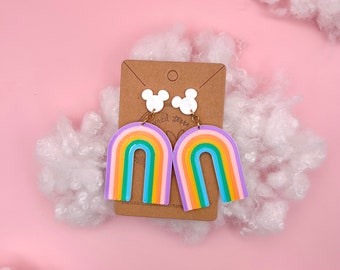 Pendientes de Mickey, pendientes de arcoíris, pendientes de Disney, pendientes vintage, pendientes con estilo, pendientes hippies, pendientes de los años 60, pendientes retro, pendientes de los años 70, E5