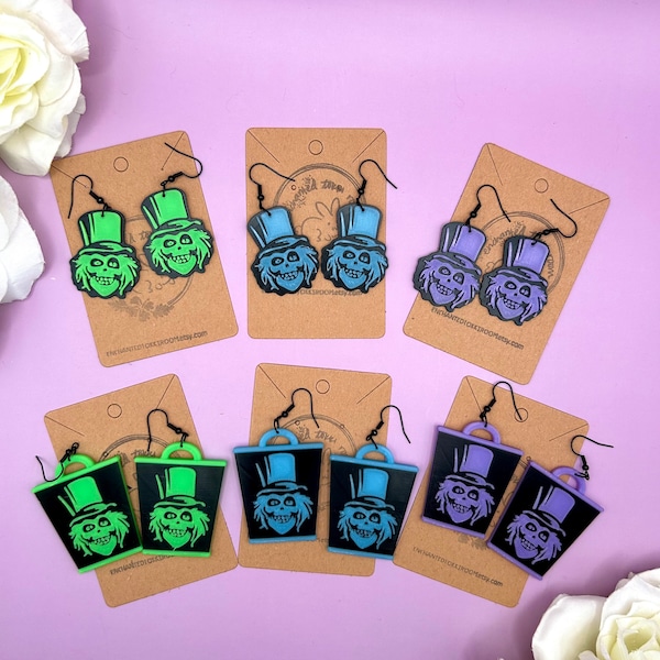 Glow in the Dark Hatbox Ghost Earrings 3D Printed Haunted Mansion Earrings Disney Earrings Disney Halloween Earrings Handmade