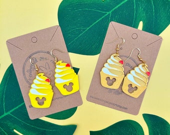 Brincos Dole Whip Abacaxi impresso em 3D Brincos Dole Whip Brincos Tiki Brincos Mickey Mouse Brincos Disney Brincos de sorvete D1