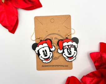 Mickey and Minnie Christmas Earrings 3D Printed Santa Mickey Earrings Santa Minnie Earrings Christmas Handmade Holiday Earrings Xmas