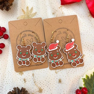 Winnie the Pooh Earrings 3D Printed Gingerbread Pooh Bear Christmas Earrings Handmade Winnie the Pooh Christmas Earrings Xmas Gingerbread