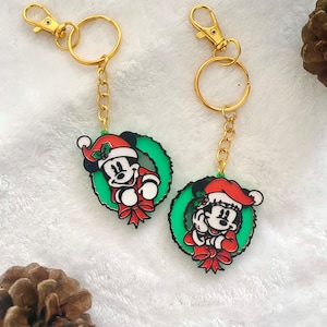 Micky Maus Minnie Maus Weihnachtskranz Schlüsselband Weihnachtstasche Kette Mickey und Minnie Urlaub Schlüsselanhänger