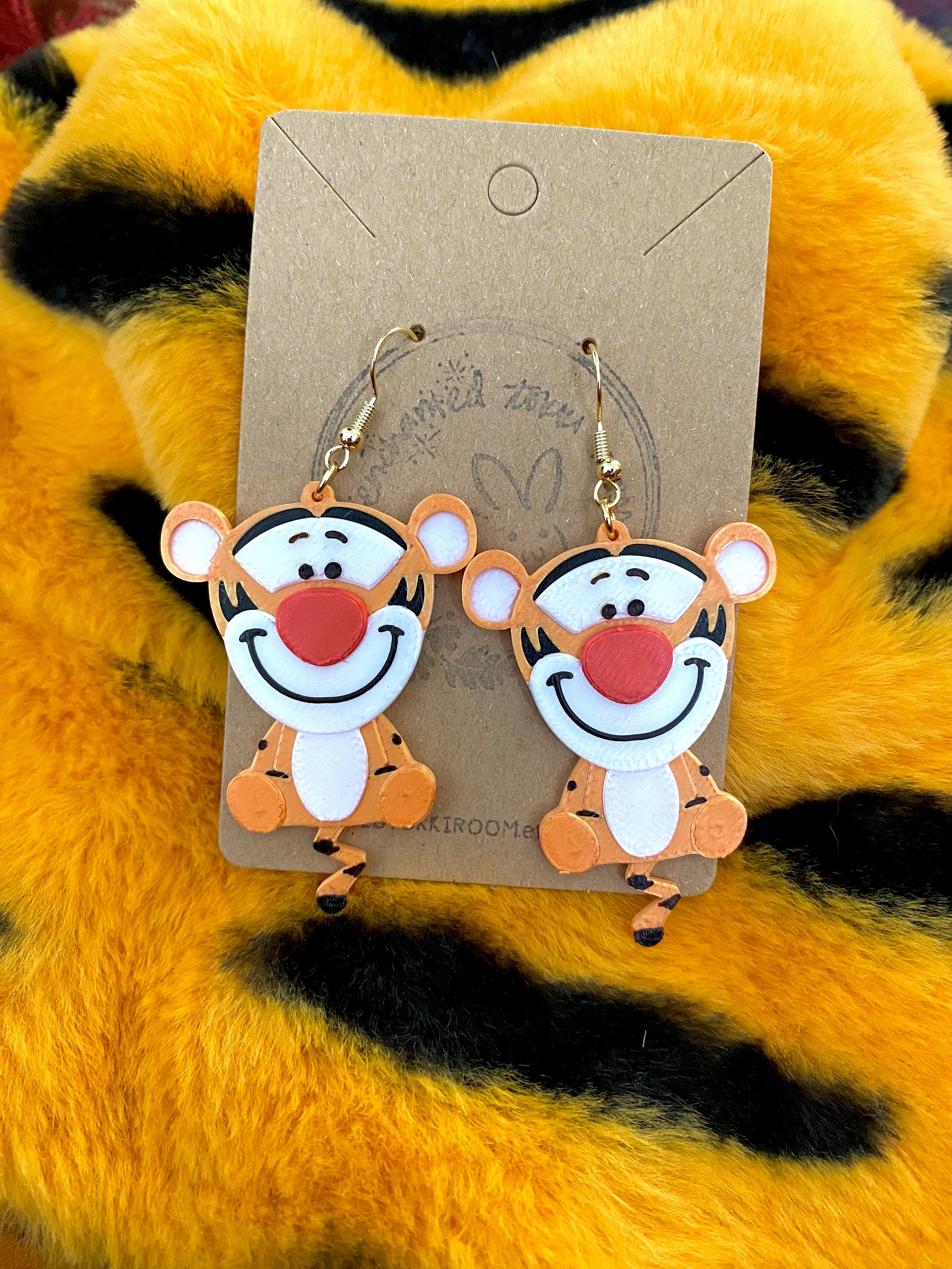 Tigger Earrings 3D Printed Winnie the Pooh Tigger Earrings Tiger Earrings  Winnie the Pooh Earrings Handmade Disney Earrings Cute A4