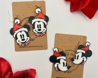 Mickey Mouse Christmas Earrings 3D Printed Santa Mickey Christmas Earrings Handmade Xmas Holiday Earrings Santa Mickey Mouse Earrings