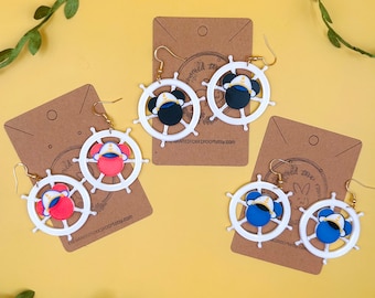 Disney Cruise Earrings 3D Printed Disney Cruiseline Earrings Disney Nautical Earrings Disney’s Boardwalk Earrings Captain Mickey Helm E4