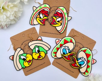 The Three Caballeros Statement Earrings Donald Duck Earrings Jose the Parrot Earrings Panchito Earrings Disney Earrings Accessories A3