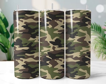 Army Camouflage Tumbler Wrap PNG, Military Style 20oz Skinny Tumbler Sublimation Design, Digital Download