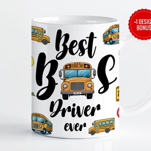 Sublimeringsmall för skolbusschaufförmugg, 285 g och 450 g design, Cricut muggpress PNG, digital nedladdning