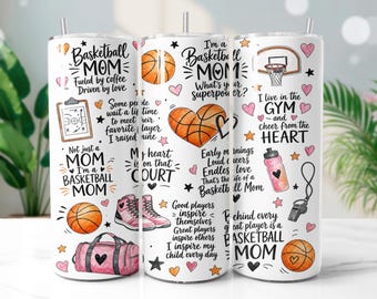Basketball Mom Tumbler Wrap PNG, Sports Player Parent 20oz Skinny Tumbler Sublimation Design, Digital Download