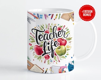 Teacher Life Mug Wrap Sublimation Template, 11oz & 15oz Designs, Cricut Mug Press PNG, Digital Download