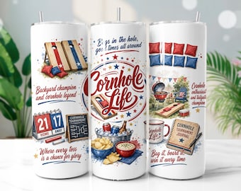 Cornhole Life Tumbler Wrap PNG, Backyard Games 20oz Skinny Tumbler Sublimation Design, Digital Download