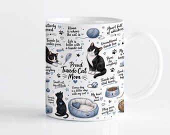 Tuxedo Cat Mom Mug Wrap Sublimation Design PNG, Cute Black and White Kitten 11oz & 15oz Cricut Mug Press Template, Digital Download