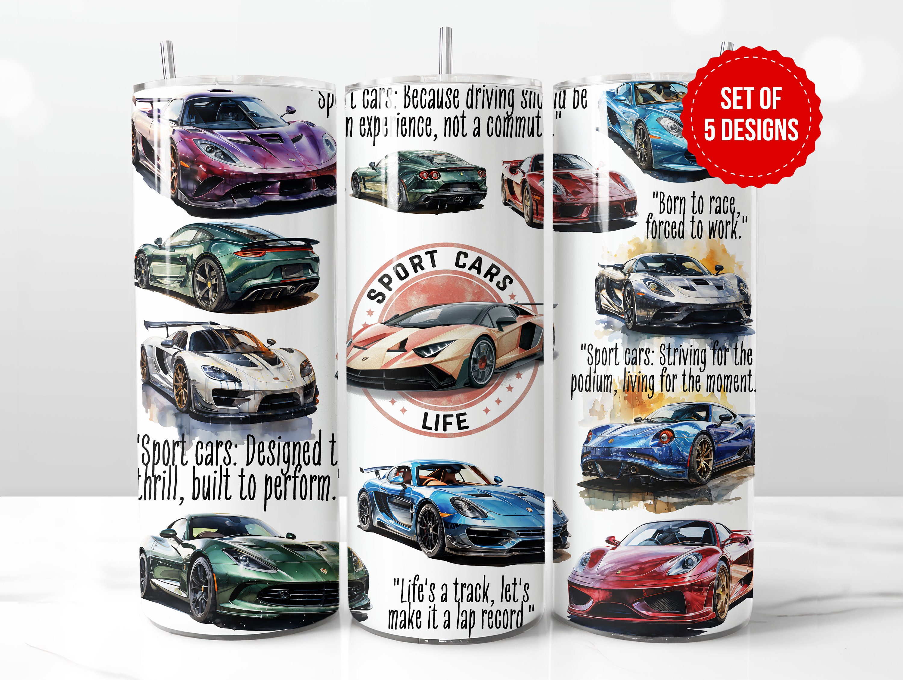 Sport Cars Life Tumbler Wrap Sublimation Design, Skinny 20oz Straight Tumbler PNG Template, Digital Download