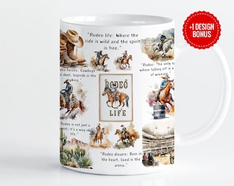 Redeo Life Mug Wrap Plantilla de sublimación, diseños de 11oz y 15oz, regalo de vaqueros de rodeo occidental para hombres amante de la equitación regalo Cricut Mug Press