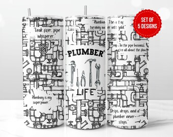 Design a sublimazione per bicchiere Plumber Life, modello PNG per bicchiere dritto da 20 once, download digitale