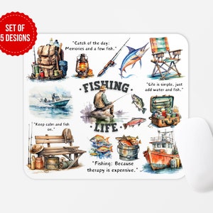 Fishing Life Mouse Pad PNG Sublimation Design, Fishing Gifts for Men Square Round Mouse Pad Sublimate Template, Digital Download