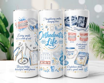 Orthodontist Tumbler Wrap PNG, Dental Office 20oz Skinny Tumbler Sublimation Design, Digital Download