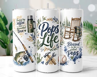 Pops Life Tumbler Wrap PNG, Fishing Tool Baseball 20oz Skinny Tumbler Sublimation Design, Digital Download