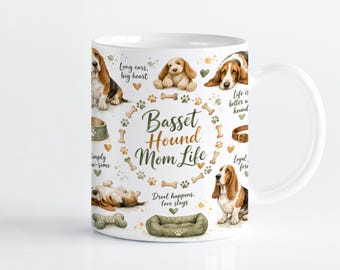 Basset Hound Mug Wrap Sublimation Design PNG, Dog Mom 11oz & 15oz Cricut Mug Press Template, Digital Download