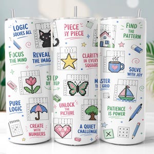Nonogram Tumbler Wrap PNG, Logic Puzzle 20oz Small Tumbler Sublimation Design, Digital Nedladdning