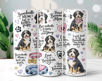 Bernedoodle Mom Tumbler Wrap PNG, schattig ontwerp voor een smalle 20oz drinkbeker met hondenthema, sublimatieprint, digitale download