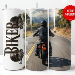Diseño de sublimación de envoltura de vaso de motocicleta motera, plantilla PNG de vaso recto delgado de 20 oz, descarga digital