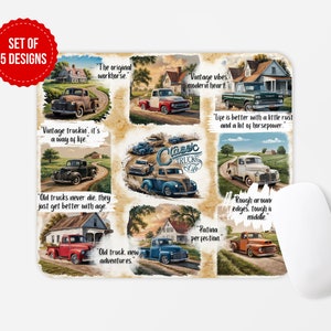 Classic Trucks Life Vintage Pickup Lovers Mouse Pad PNG Sublimation Design, Square Round Mouse Pad Sublimate Template, Digital Download