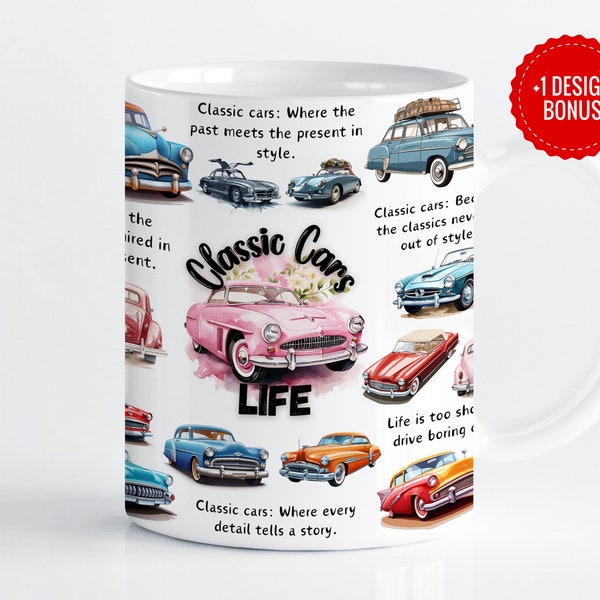 Classic Cars Mug Wrap Sublimation Template, 11oz & 15oz Designs, Cricut Mug Press PNG, Digital Download