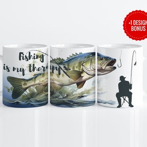 Fishing is My Therapy Mug Wrap Sublimation Template, 11oz & 15oz Designs, Cricut Mug Press PNG, Digital Download