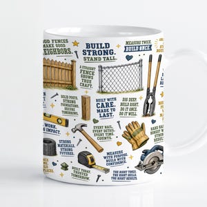 Modèle de mug par sublimation « Installateur de clôtures » (PNG), compatible avec les presses Cricut (11 oz et 15 oz), à télécharger.