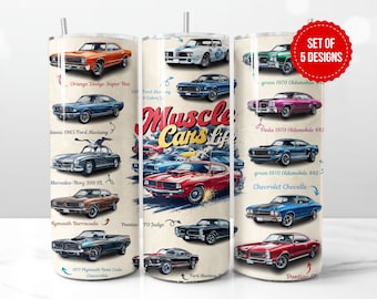 Muscle Old Cars Lover Tumbler Wrap Sublimation Design, Skinny 20oz Straight Tumbler PNG Template, Digital Download