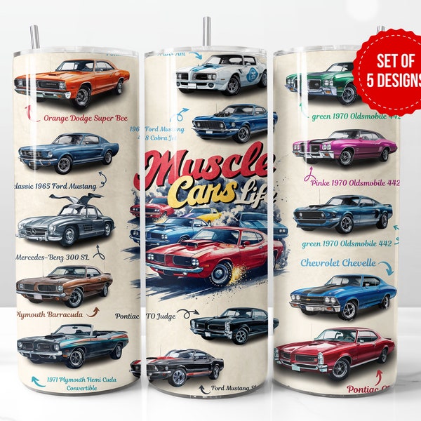 Muscle Old Cars Lover Tumbler Wrap Sublimation Design, Skinny 20oz Straight Tumbler PNG Template, Digital Download