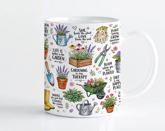 Gardening Mug Wrap Sublimation Design PNG, Floral Plant Lover 11oz & 15oz Cricut Mug Press Template, Digital Download