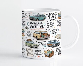 Station Wagon Mug Wrap Sublimation Design PNG, Vintage Car 11oz & 15oz Cricut Mug Press Template, Digital Download