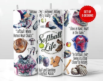 Softball Life Tumbler Wrap Sublimation Design, Skinny 20oz Straight Tumbler PNG Template, Digital Download