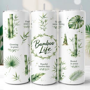 Bamboo Life Tumbler Wrap PNG, Watercolor Zen Nature 20oz Skinny Tumbler Sublimation Design, Digital Download